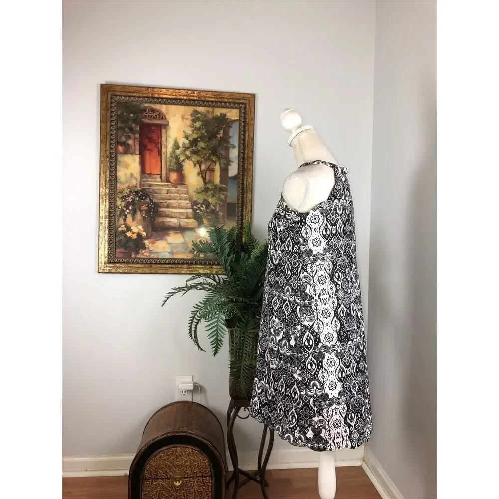 GB Girls Tank Dress Girls Size XL Floral Black And White Sleeveless Below Knee